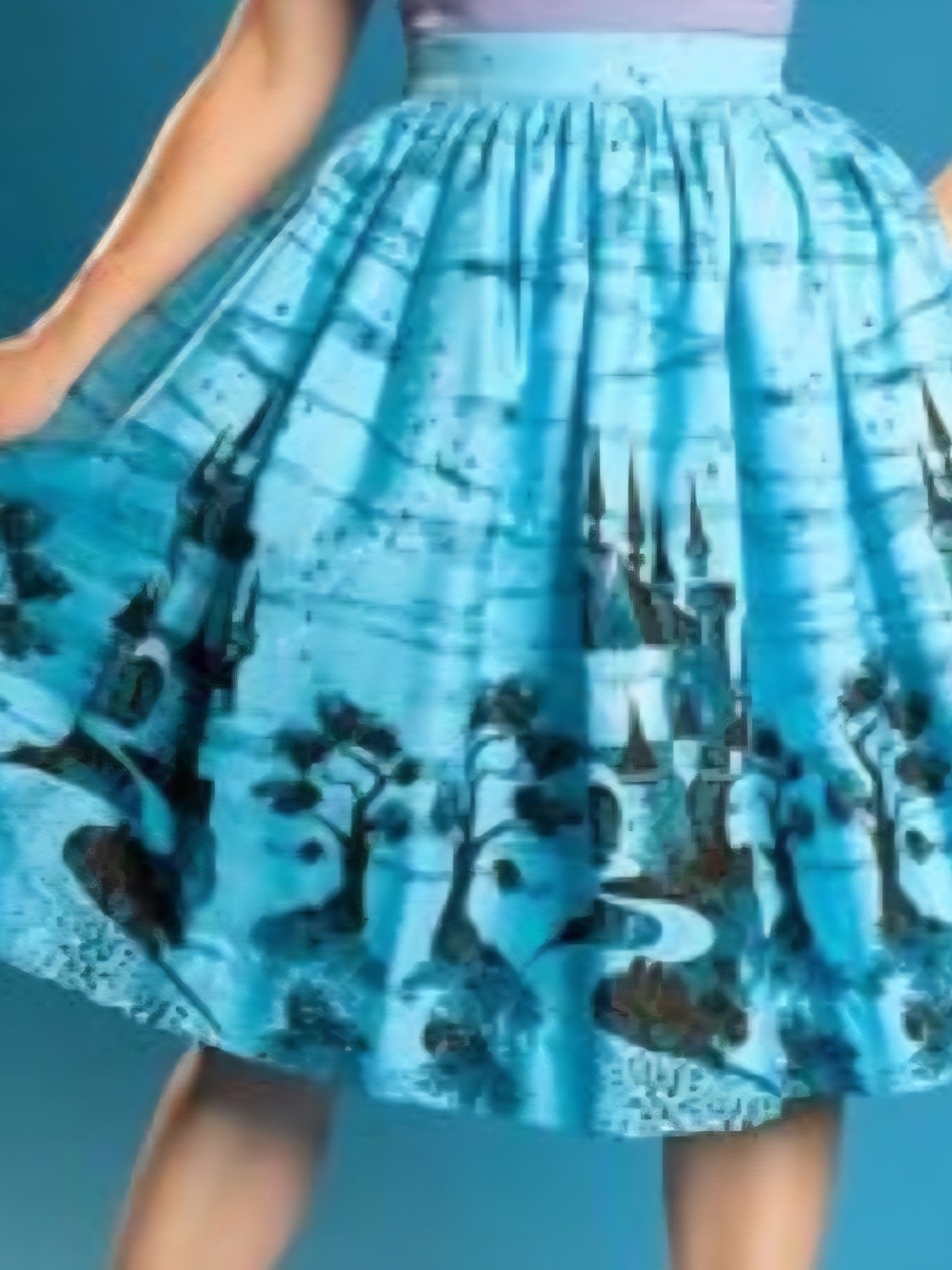 Bella Gathered Skirt in Vintage Blue Fairy Tale Castle
